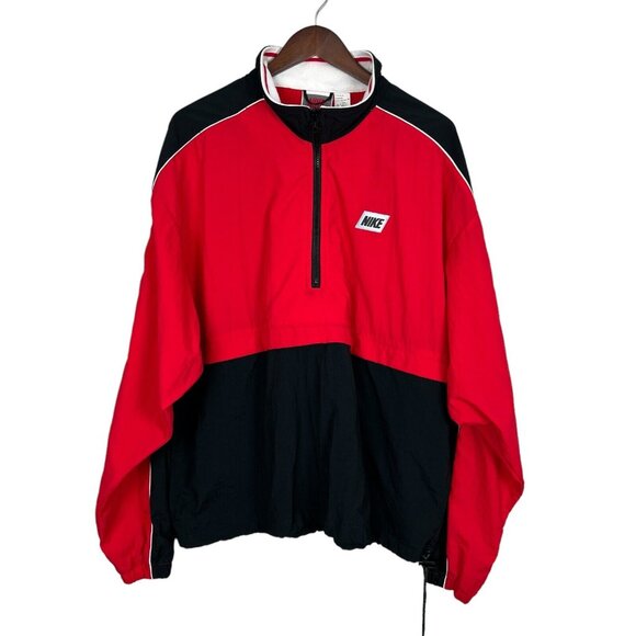 Nike Pullover Windbreaker Mens‎ XL Red Black 1/4 Zip Grey Tag Vented 90s Y2K Vtg - Picture 1 of 16